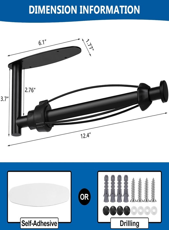 Gewtur Single Hand Operable Paper Towel Holder Under Cabinet with Damping Effect, Self Adhesive Paper Towel Roll Holder Wall Mount for Kitchen Bathroom, SUS304 Stainless Steel, Black - Image 4